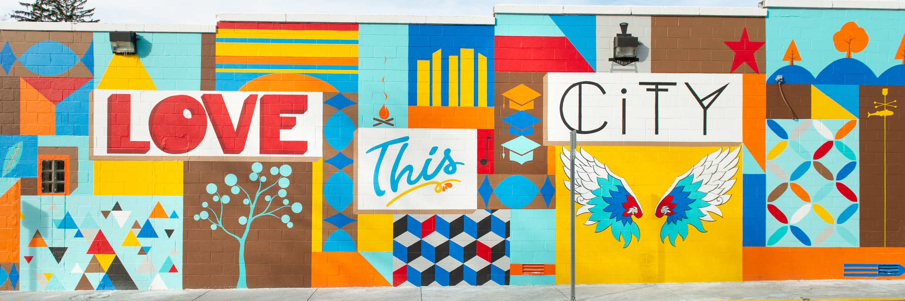 The "Love this city" mural located in downtown Bloomington, Indiana.