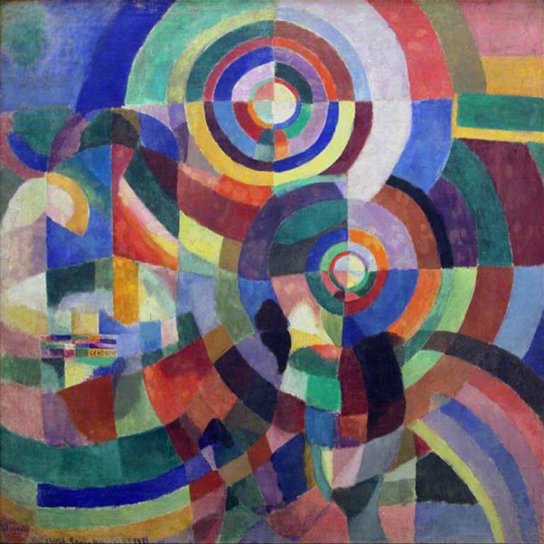A colorful geometric pattern designed by artist Sonia Delaunay.